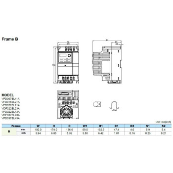 Frekiváltó - 1,5kW 9A 1x230V, 4 DI Bemenet, RS485 Modbus komm.,IP20