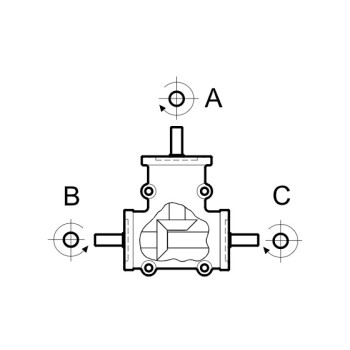 Hajtómű - i 1:1, Mn=4 Nm (1400 1/min.), "A" be / "B" és "C" ki, O8mm, alu ház