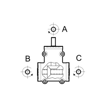 Hajtómű - i 1:1, Mn=4 Nm (1400 1/min.), "A" be / "B" és  "C" ki, üreges O14mm,