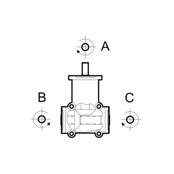 Hajtómű - i 1:1, Mn=4 Nm (1400 1/min.), "A" be / "B" és  "C" ki, üreges O19mm,