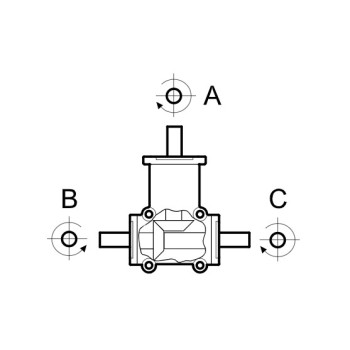 Hajtómű - i 1:1, Mn=4 Nm (1400 1/min.), "A" be /  "B" ki, O24mm, alu ház