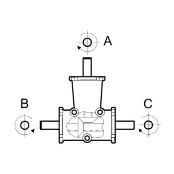 Szöghajtómű - i 1:1 , teng. O15 mm "A" behajt./ "C" kihajt. egyező irányú