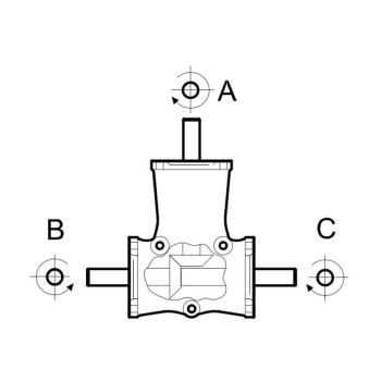 Szöghajtómű - i 1:1 , teng. O20 mm "A" behajt./ "C" kihajt. egyező irányú