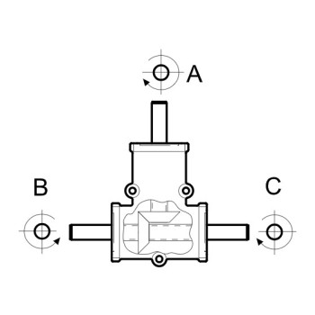 Szöghajtómű - i 1:1 , teng. O25 mm "A" behajt./ "C" kihajt. egyező irányú