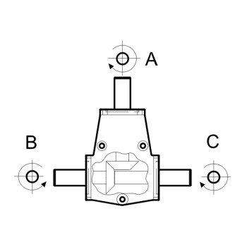 Szöghajtómű - i 1:1 , teng. O35 mm "A" behajt./ "C" kihajt. egyező irányú