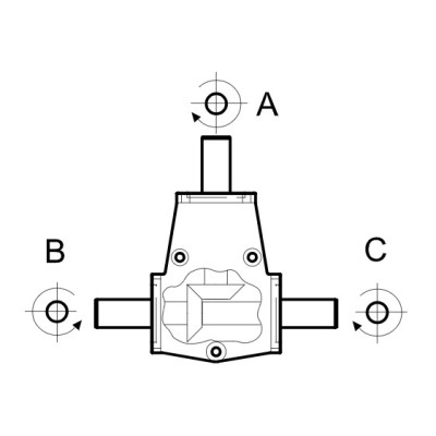 Szöghajtómű - i 1:1 , teng. O35 mm "A" behajt./ "C" kihajt. egyező irányú