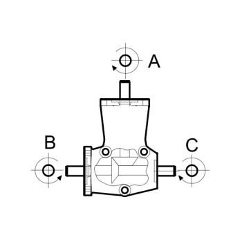 Szöghajtómű - i 1:1 , teng. O8 mm "A" behajt. / "B" és "C" kihajt. egyező irányú