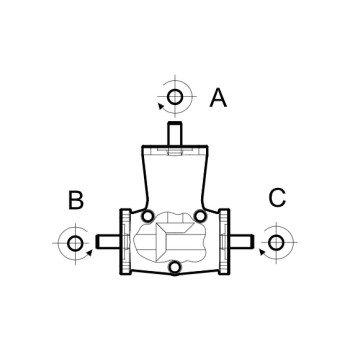 Szöghajtómű - i 1:1 , teng. O8 mm "A" behajt. / "B" és "C" kihajt. egyező irányú