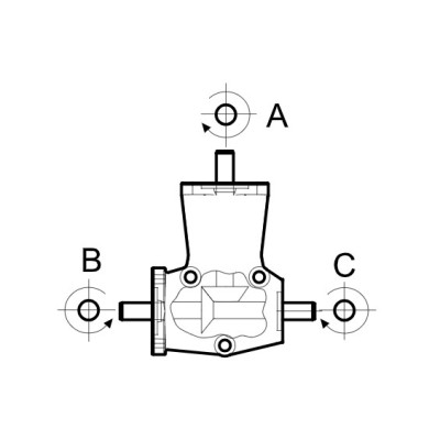Szöghajtómű - i 1:2 , teng. O15 mm "A" behajt. / "B" és "C" kihajt. egyező Szöghajtómű - i 1:2 , teng. O15 mm "A" behajt. / "B" és "C" kihajt. egyező