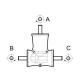 Szöghajtómű - i 1:2 , teng. O20mm "A" behajt. / "B" és "C" kihajt. egyező irányú
