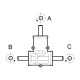 Szöghajtómű - i 1:2 , teng. O25mm "A" behajt. / "B" és "C" kihajt. egyező irányú